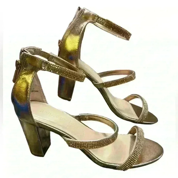 BAMBOO Women’s Gold Open Toe Chunky Heel Sandals (Size 7) | Pre-loved - Picture 1 of 8